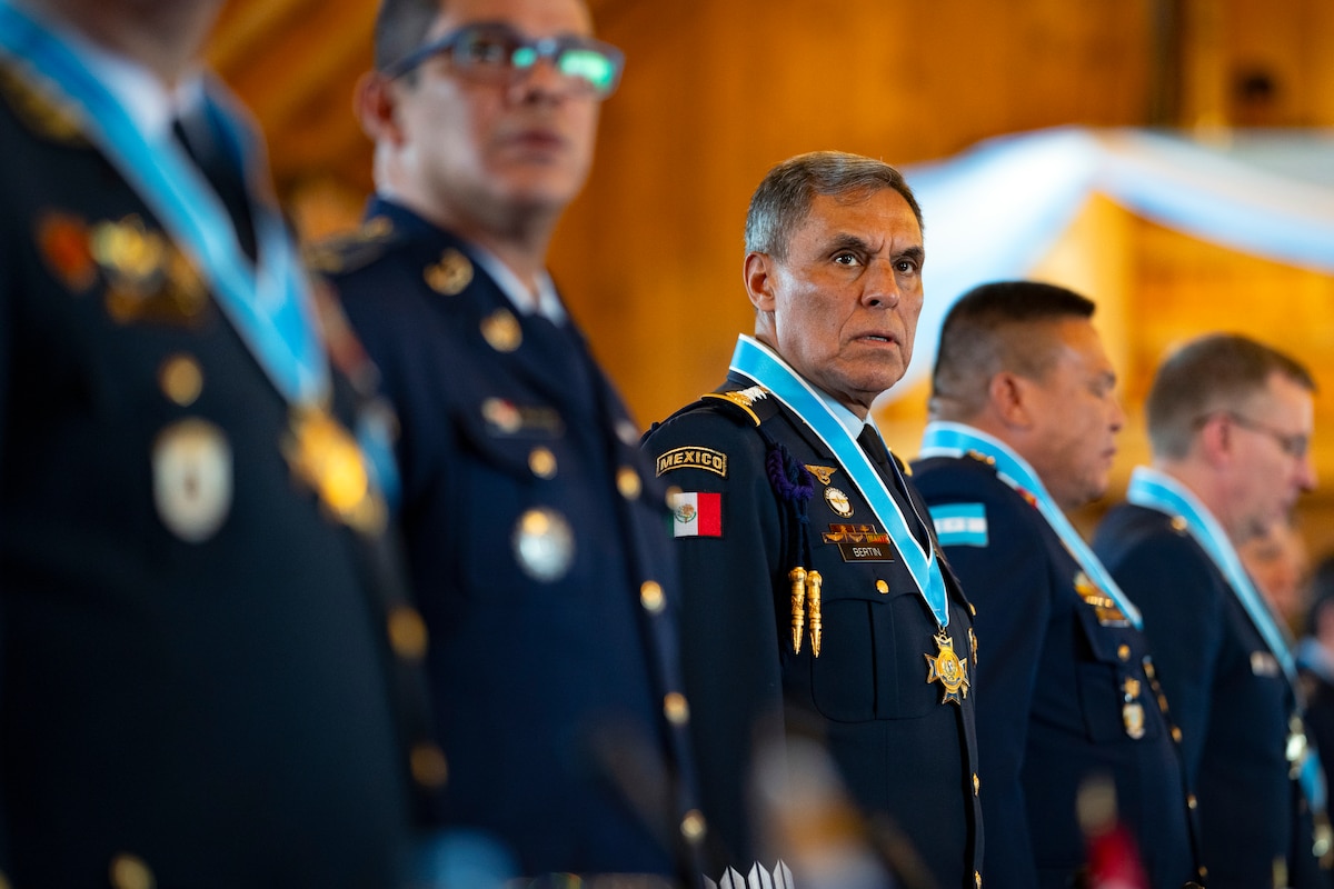 Mexican Air Force Col. Gustavo Campos Alpizar attends the 64th Conference of the American Air Chiefs meeting in San Carlos de Bariloche, Argentina, June 20, 2024. CONJEFAMER is a multi-national conference held to promote the exchange of experiences, knowledge and training while strengthening the capacities of the American Air Forces and their equivalents. (U.S. Air Force photo by Tech. Sgt. Rachel Maxwell)
