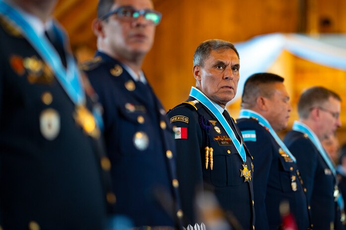 Mexican Air Force Col. Gustavo Campos Alpizar attends the 64th Conference of the American Air Chiefs meeting in San Carlos de Bariloche, Argentina, June 20, 2024. CONJEFAMER is a multi-national conference held to promote the exchange of experiences, knowledge and training while strengthening the capacities of the American Air Forces and their equivalents. (U.S. Air Force photo by Tech. Sgt. Rachel Maxwell)