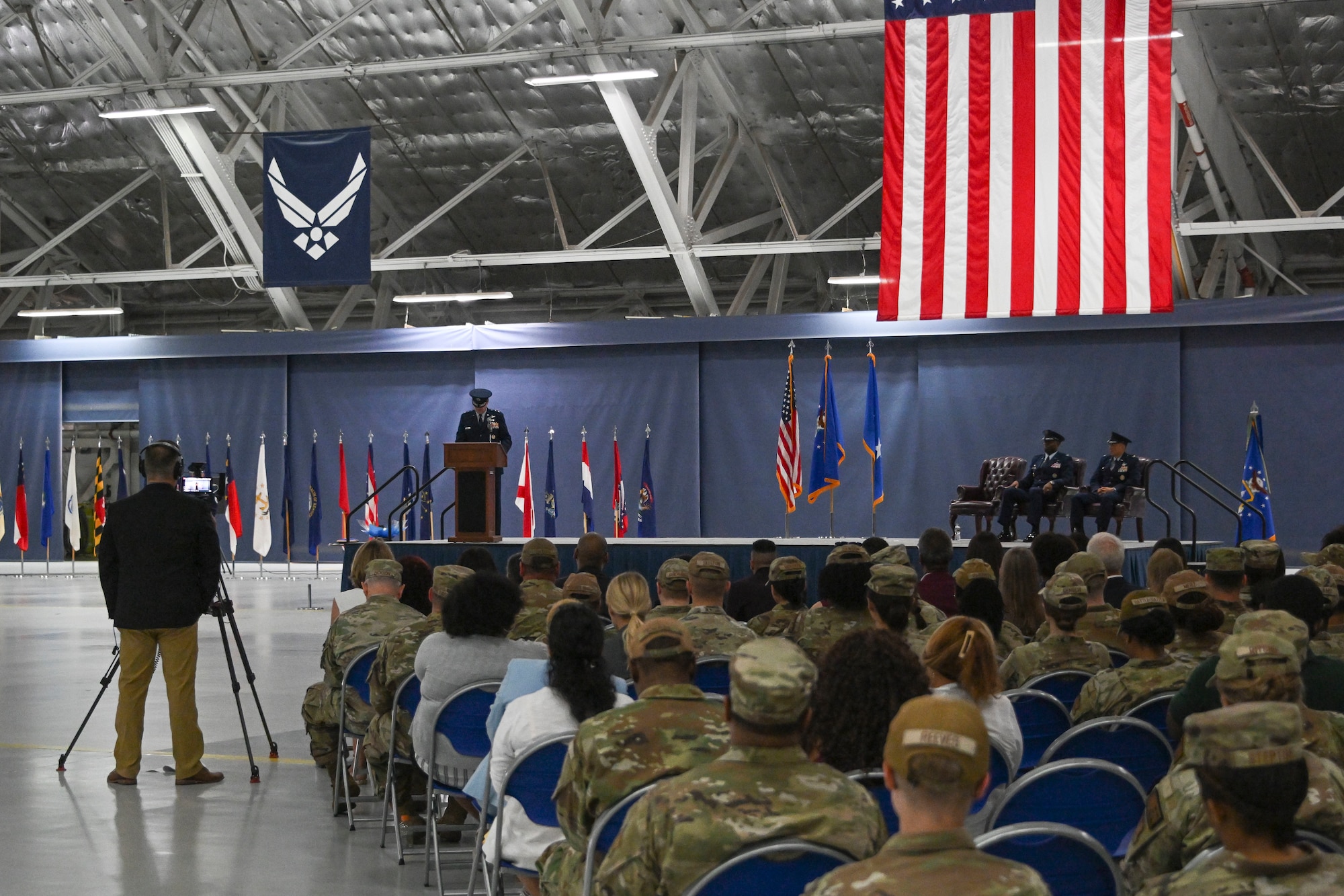 U.S. Air Force Maj. Gen. Daniel A. DeVoe, Air Force District of Washington commander, speaks during the 316th Wing change of command ceremony