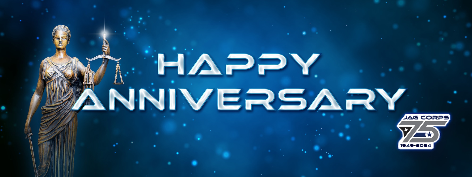 Glitter blue background with JAG Corps 75th Anniversary seal [image is not public domain].