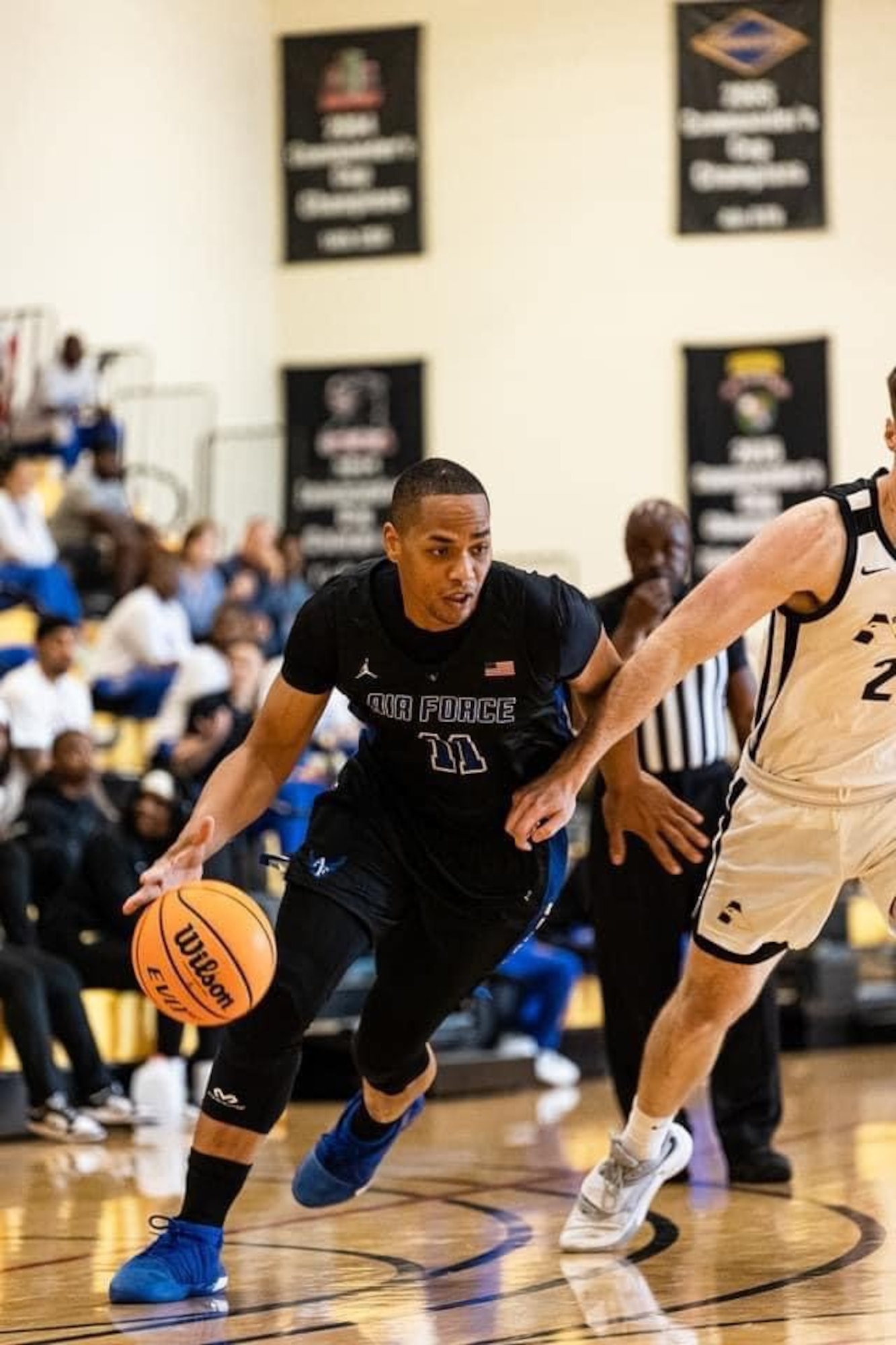 U.S. Air Force Master Sgt. Ollie Bradley, senior enlisted leader of the Jeanne M. Holm Center for Officer Accessions and Citizen Development staff, plays basketball. (Courtesy Photo)