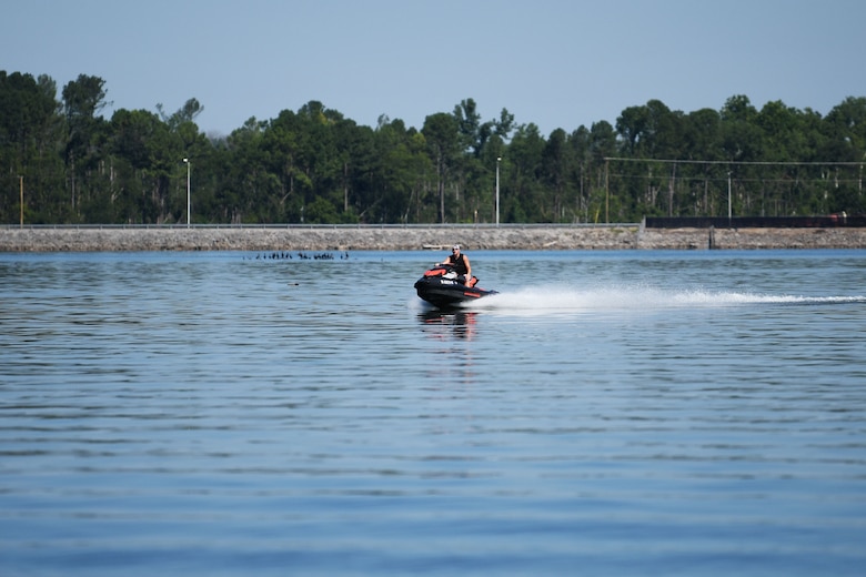A rider operates his personal watercraft on Old Hickory Lake in Hendersonville, Tenn.