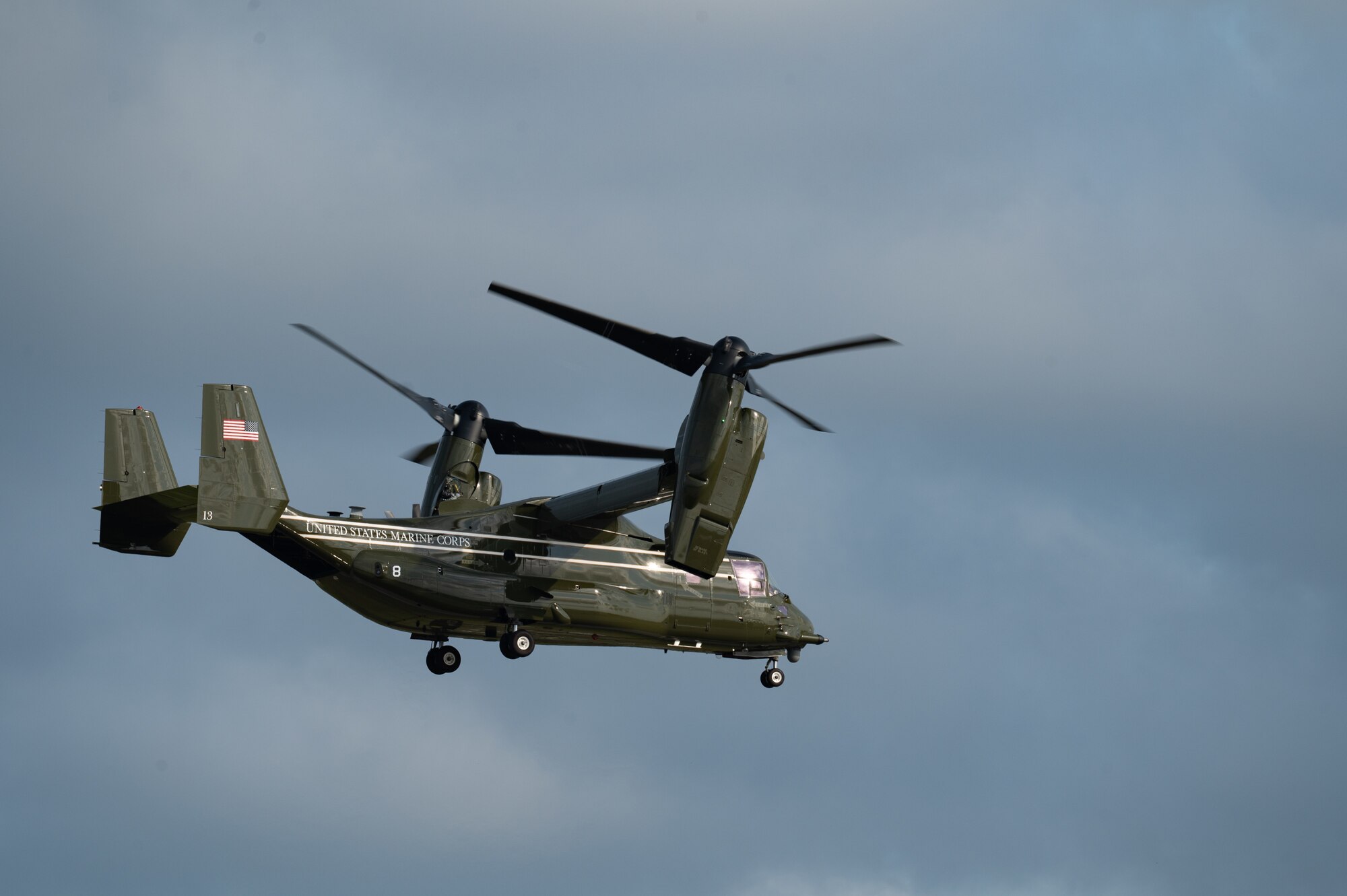 Marine Corps V-22 Osprey departs Joint Base McGuire-Dix-Lakehurst, N.J., June 29, 2024. U.S. President Joe Biden and his family arrived at JB MDL while enroute to Red Bank, N.J. (U.S. Air Force photo by Airman 1st Class Aidan Thompson)