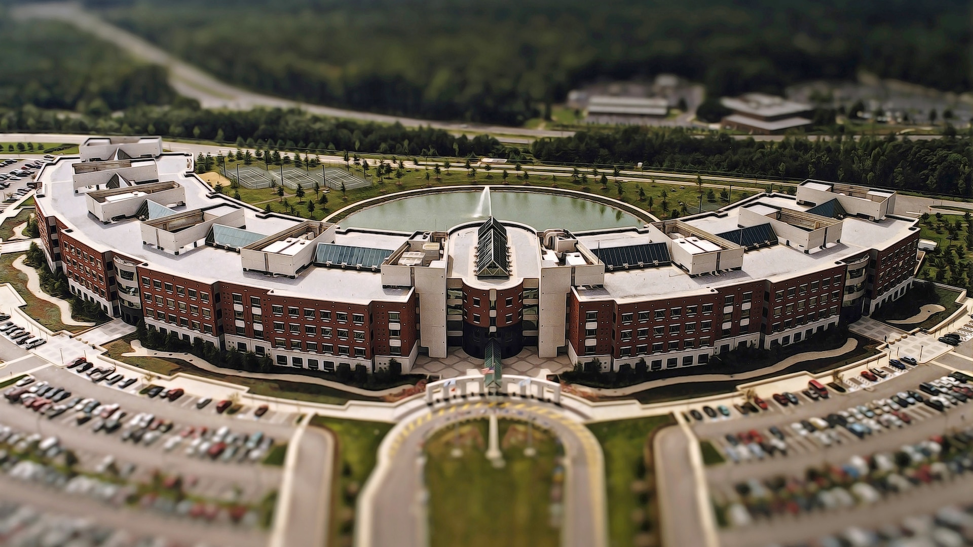 Aerial photo of the outside of the HQC and parking lot