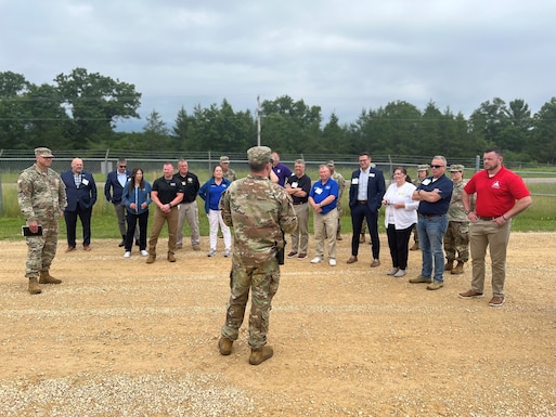 Leadership from federal, state, business leaders and educators were briefed by the 469th Combat Engineer Company Infantry on June 17, 2024, about their training experience at Fort McCoy, Wis.