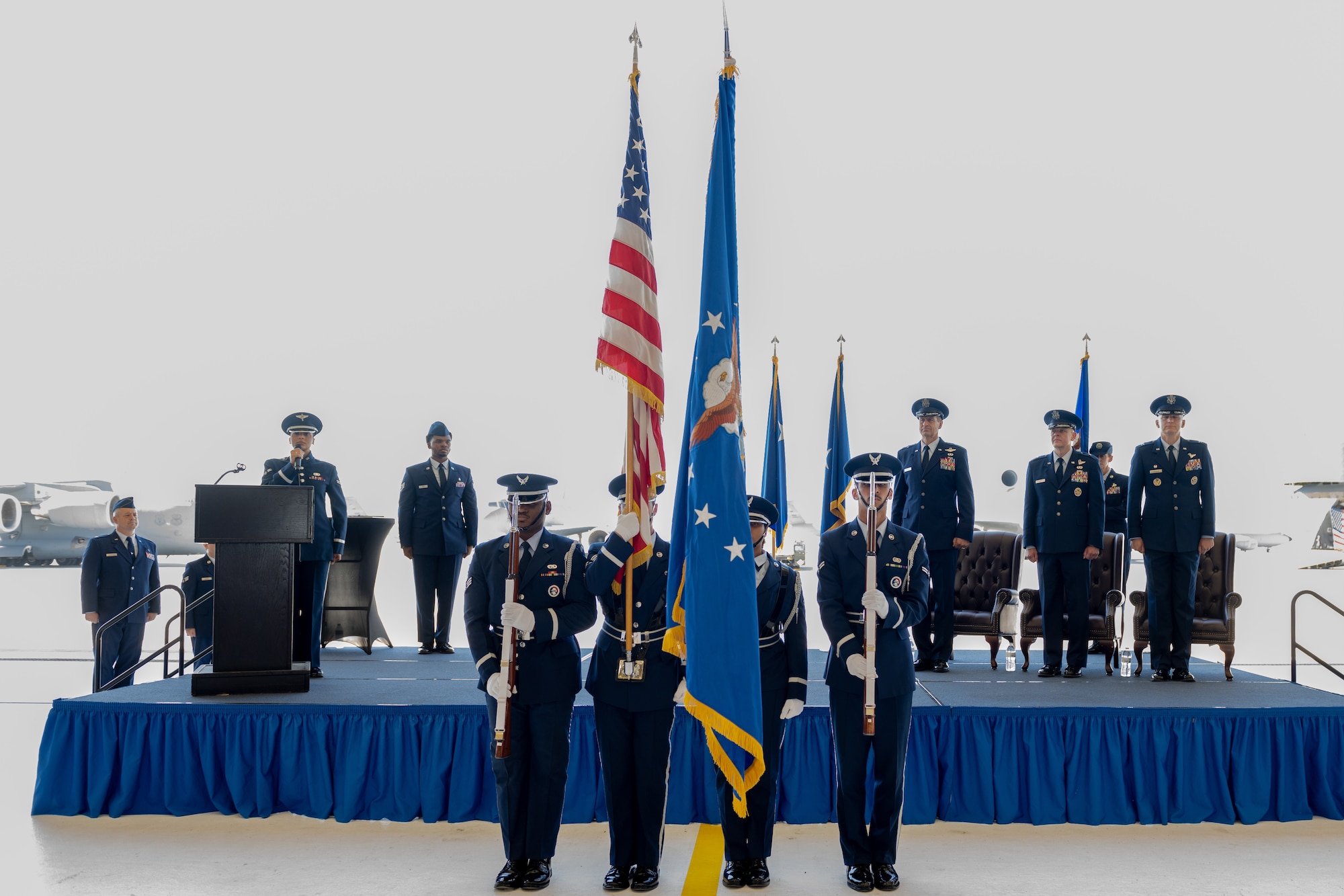 Travis Air Force Base Honor Guard present the colors