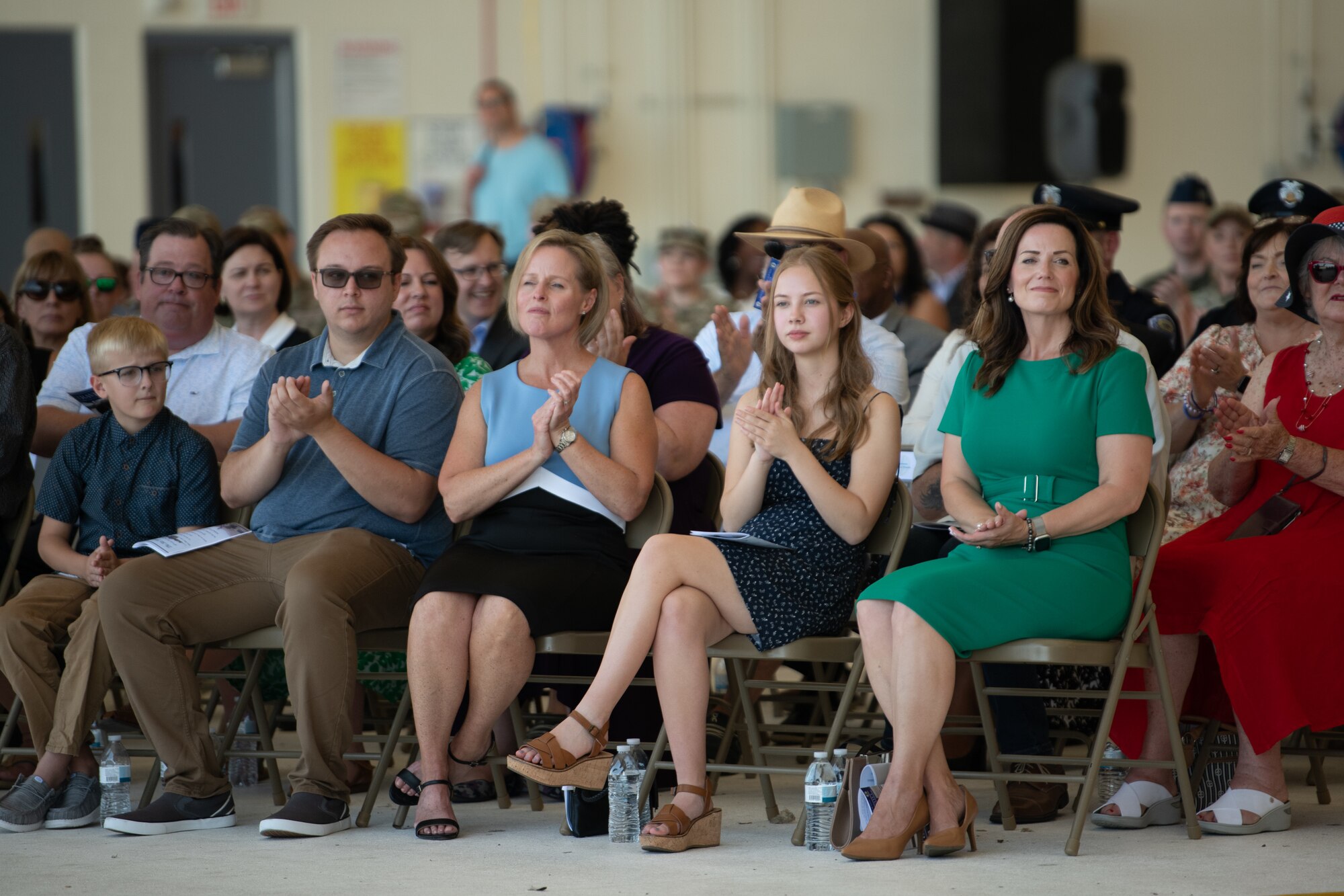 Families and guests attend the 60th Air Mobility Wing change of command ceremony.