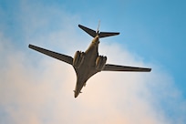 A U.S. Air Force B-1B Lancer assigned to the 37th Expeditionary Bomb Squadron from Ellsworth Air Force Base, South Dakota, flys over Andersen Air Force Base, Guam, June 20, 2024, in support of a Bomber Task Force mission. Bomber missions contribute to joint force lethality and deter aggression in the Indo-Pacific by demonstrating USAF ability to operate anywhere in the world at any time. (U.S. Air Force photo by Staff Sgt. Jake Jacobsen)