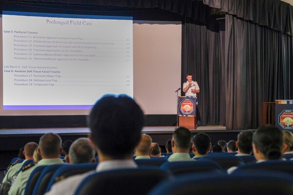 U.S. Navy service members and partner nations attend a medical training symposium event for Exercise Rim of the Pacific (RIMPAC) 2024 at Joint Base Pearl Harbor-Hickam, Hawaii, July 2.