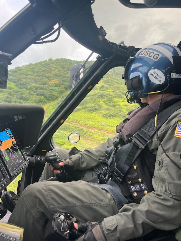 A Coast Guard Air Station Borinquen MH-60T Jayhawk helicopter aircrew hoisted a 35-year-old woman, who became stranded after falling off the rocks and sustaining and ankle injury on Tórtolos Beach in Culebra, Puerto Rico, July 4, 2024.  The woman was transported to the local airport in Culebra, where awaiting emergency medical personnel received and transported her to a local medical facility. (U.S. Coast Guard photo)