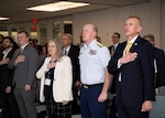 Among the attendees at the Fiscal Year 2023 Department of Homeland Security (DHS) Honorary Acquisition Program Management Awards are, from left: Debra Cox, executive director of the DHS Office of Program Accountability and Risk Management; Rear Adm. Chad Jacoby, Coast Guard assistant commandant for acquisition and chief acquisition officer; and Joseph Wawro, executive director of the DHS Joint Requirements Council. DHS photo.