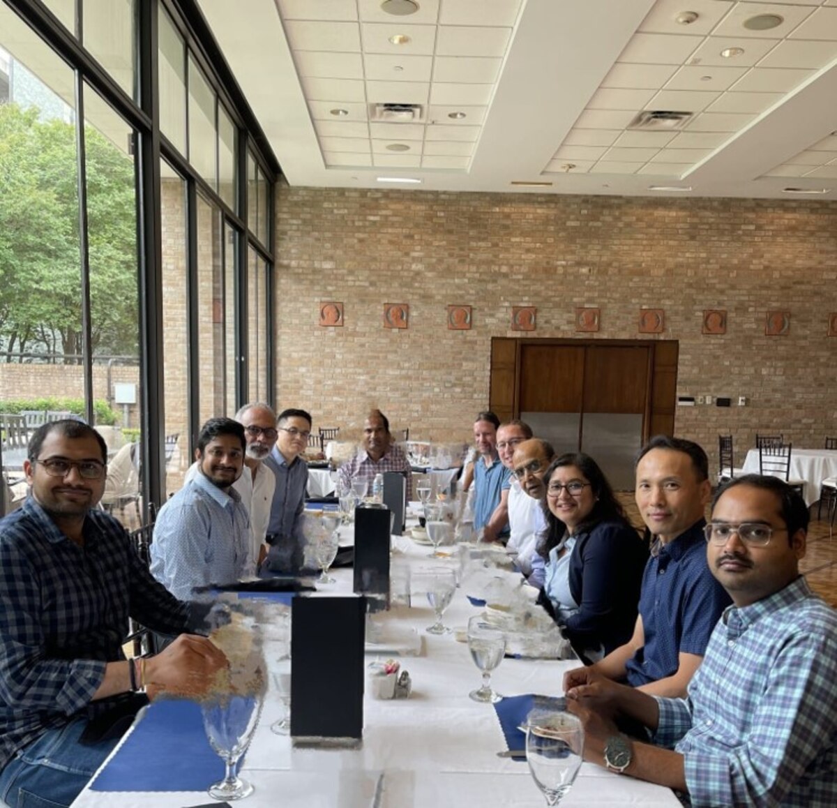 Representatives from the Air Force Research Laboratory and Rice University in Houston, Texas, break for lunch during the kick-off meeting for the new International Research Innovation in Nanotechnology Center, May 9, 2024. The center is part of collaborative effort between the Air Force Research Laboratory, Rice University, India’s Defense Research Development Organization and the Indian Institute of Technology that seeks to strengthen U.S. scientific and manufacturing ties with India as well as increase availability of rare nanomaterials technology. (Courtesy photo / Vinod Veedu)