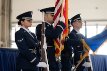 Minot Air Force Base Honor Guardsmen present the colors during a retirement ceremony at Minot Air Force Base, North Dakota, July 3, 2024. The U.S. Air Force Honor Guard’s vision is to promote the Air Force mission, preserve their heritage and protect their standards and image. (U.S. Air Force photo by Airman 1st Class Luis Gomez)