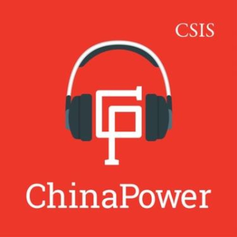 Red background with the letters C and P converged in the middle. A pair of headphones sit atop the letters. The word "ChinaPower" is below, with CSIS on the upper right-hand corner.