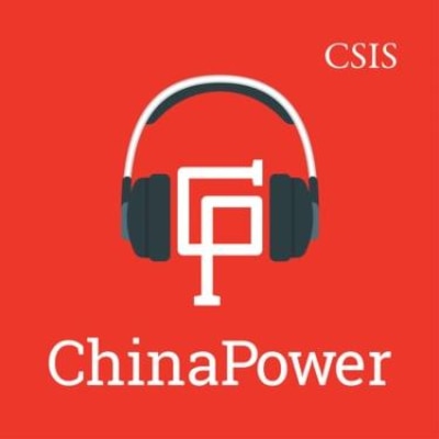 Red background with the letters C and P converged in the middle. A pair of headphones sit atop the letters. The word "ChinaPower" is below, with CSIS on the upper right-hand corner.