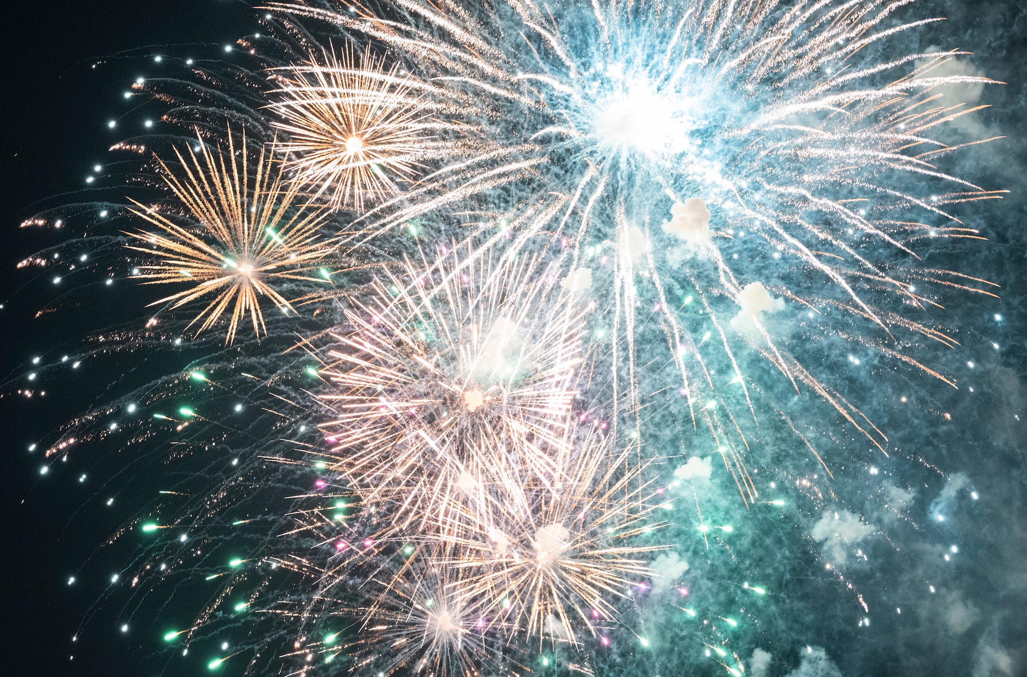 The 51st Force Support Squadron set off fireworks at the end of the Liberty Fest at Osan Air Base, Republic of Korea, July 4, 2024. The 51st FSS hosted the Liberty Fest to celebrate Independence Day for families stationed in the ROK. (U.S. Air Force photo by Staff Sgt. Ashley N. Mikaio)