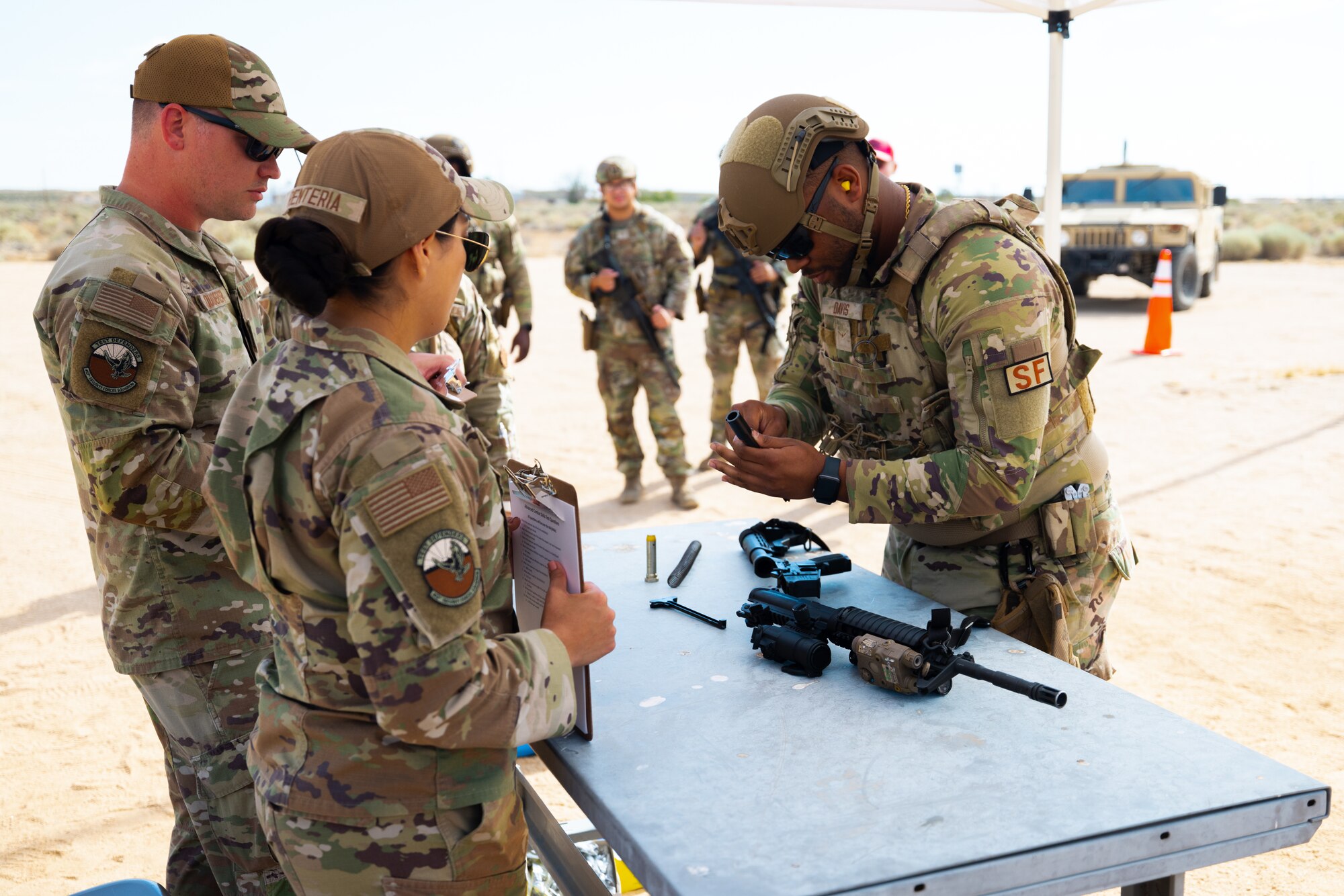 The 412th Security Forces Squadron united 32 members from eight different teams, each member hailing from various internal sections or flights, to form one large cohesive team for the unit’s first-ever Advanced Combat Skills Test, on Edwards Air Force Base, California, June 24-28.