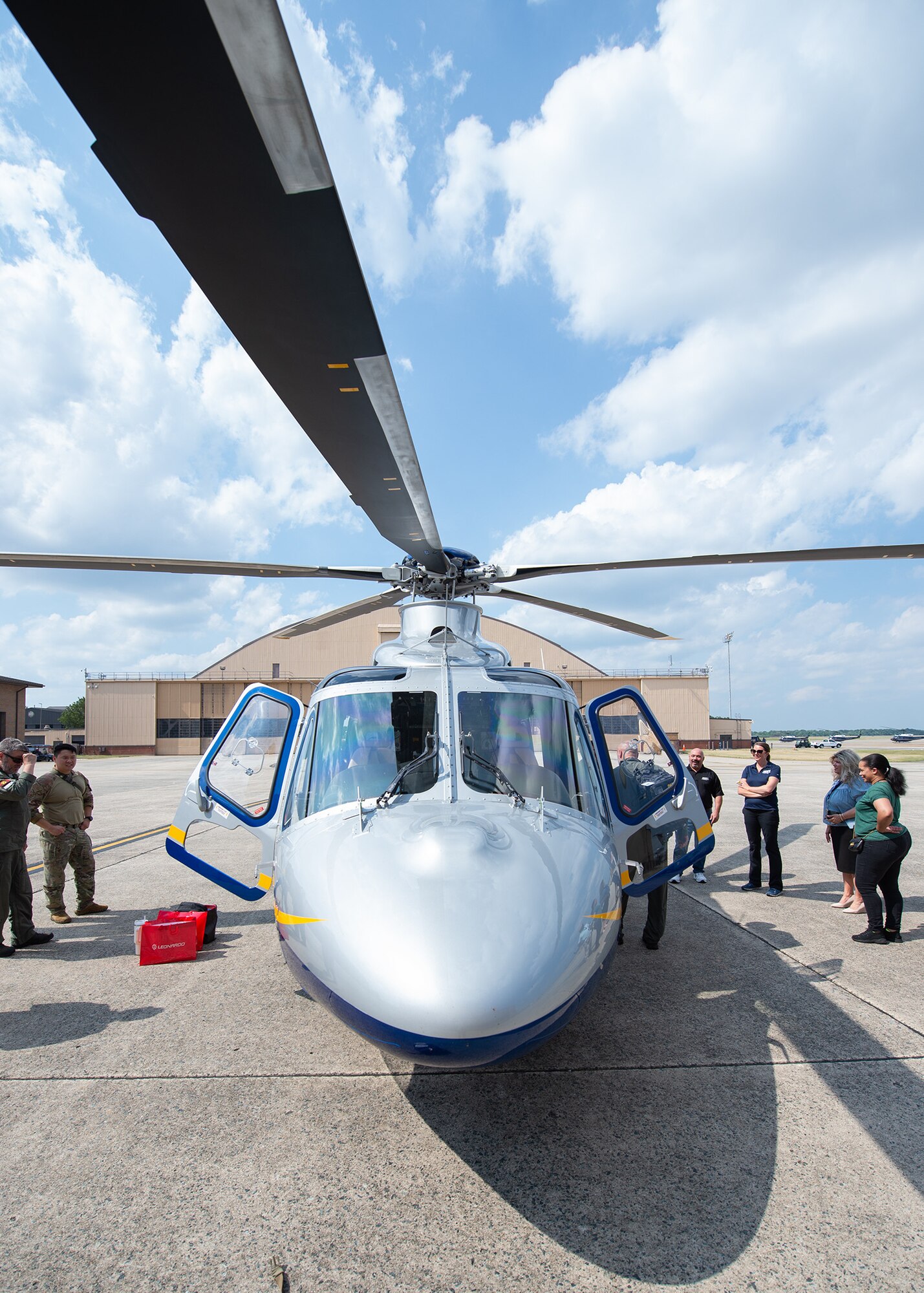 Helicopter sits on flightline.