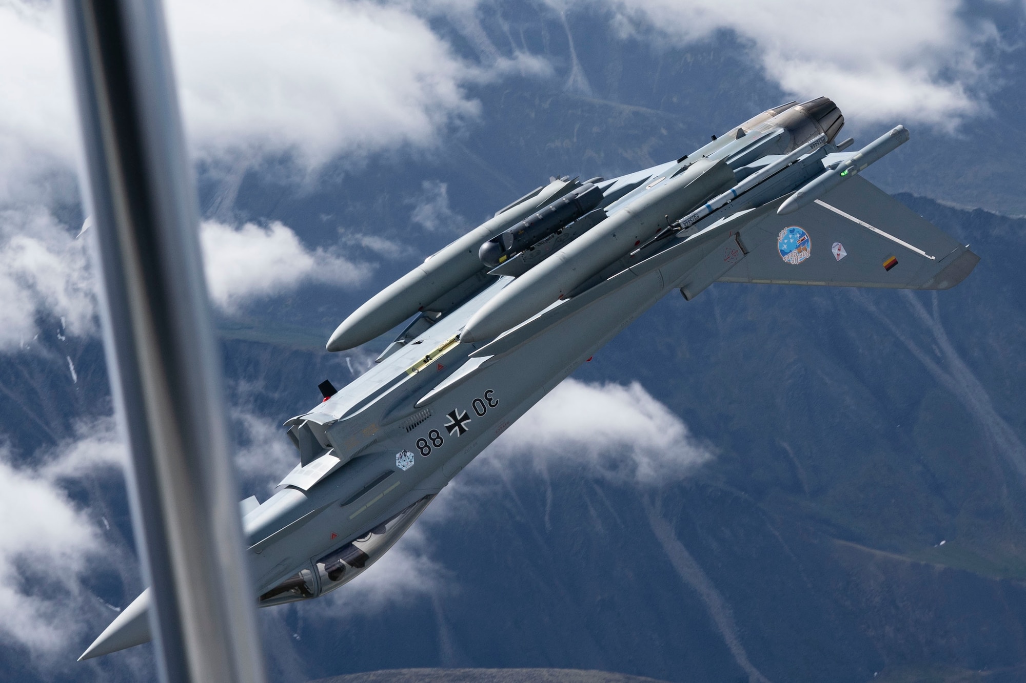 German Air Force Eurofighter inverted in air