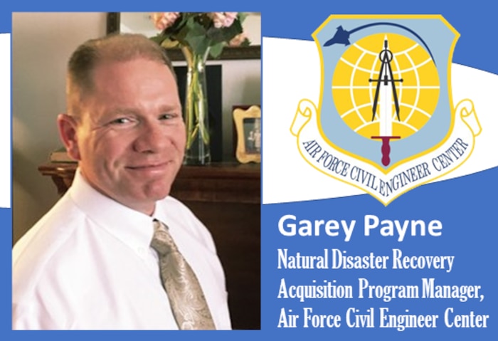 photo of Payne in graphic with AFCEC unit shield