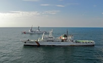 Crews from the U.S. Coast Guard Cutter Boutwell train with the Korean coast guard in 2007.