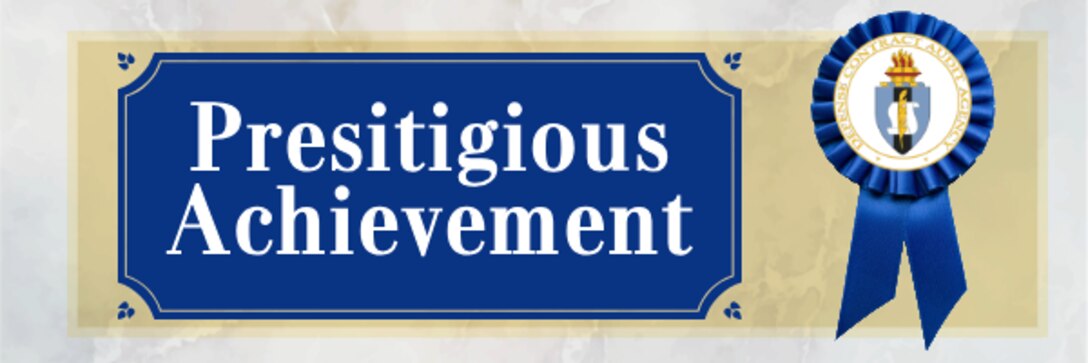 Text banner with blue and gold background. DCAA seal on the right in a blue ribbon.