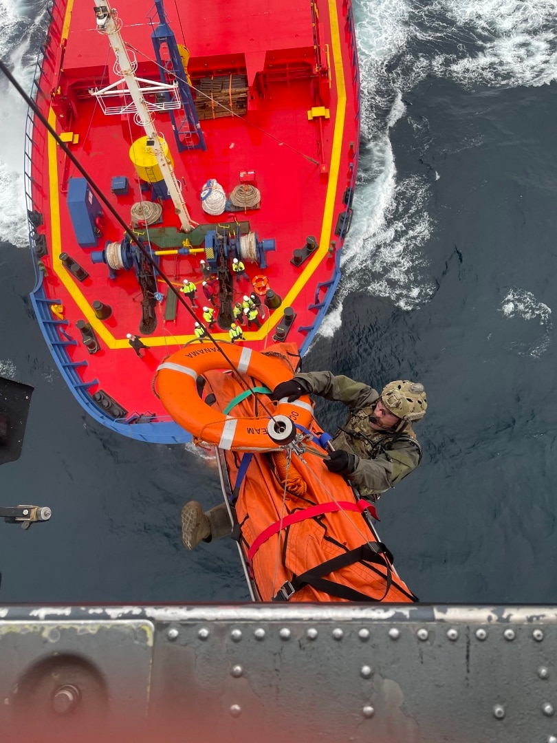 The Alaska Air National Guard rescues a critically ill mariner from a ship in the Gulf of Alaska June 15, 2024.