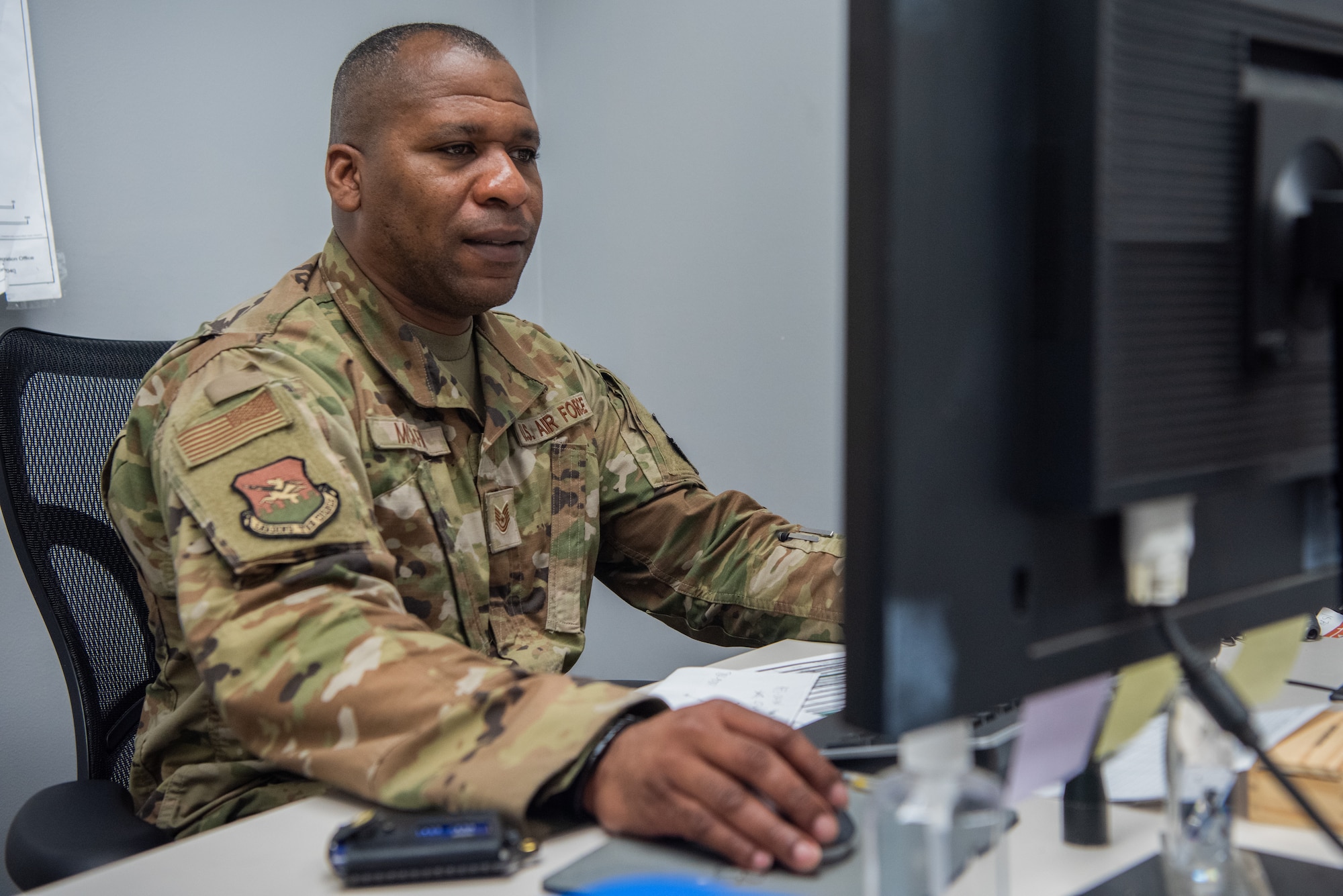 U.S. Air Force Tech. Sgt. Jermaine Mcarn, 51st Fighter Wing Safety Office weapons safety manager, checks his email at Osan Air Base, Republic of Korea, June 24, 2024. Weapons safety differs from occupational and flight safety by dealing exclusively with ammunition and explosives both on and off of the installation, to ensure that proper protocol is followed and there is minimized risk of the “Fight Tonight” mission being impacted. (U.S. Air Force photo by Airman 1st Class Chase Verzaal)