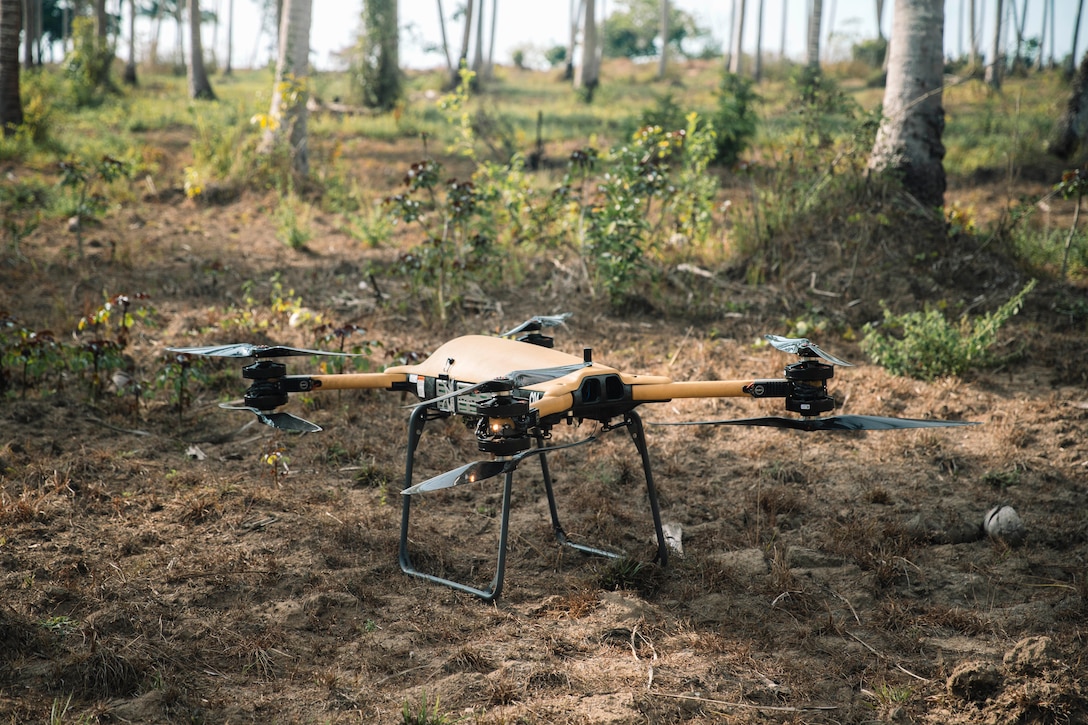 A Tactical Resupply Unmanned Aircraft System is prepared for flight by U.S. Marines assigned to Combat Logistics Battalion 15, 15th Marine Expeditionary Unit, at a coastal defense site during Archipelagic Coastal Defense Continuum on Kamuning Beach, Palawan, Philippines, May 15, 2024.