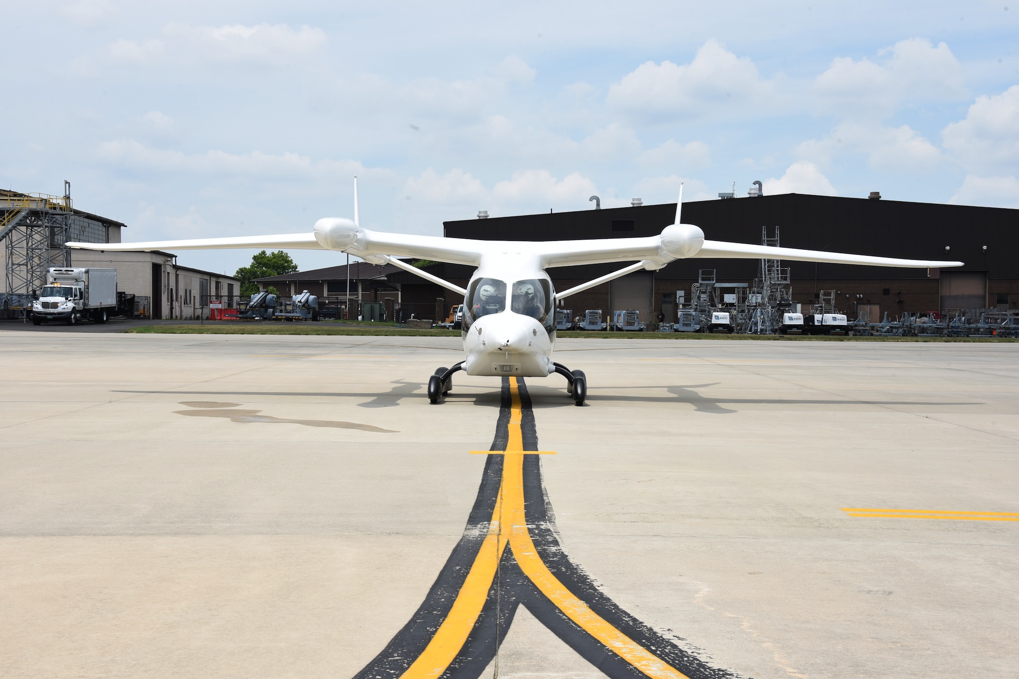 BETA Technologies prototype ALIA CTOL battery-powered fixed-wing aircraft prepares for takeoff at Joint Base McGuire-Dix-Lakehurst, NJ