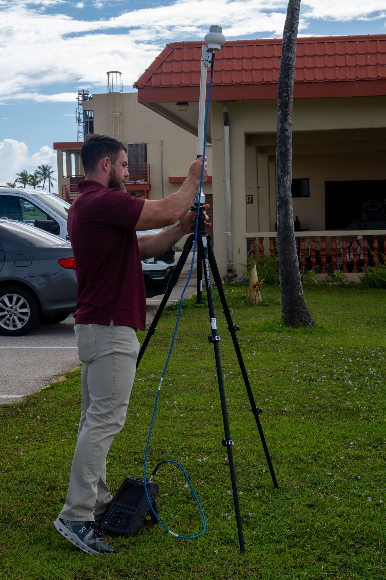 Kenneth Leggett, 85th Engineering Installation Squadron electromagnetics engineer sets up a Spectrum Analyzer at Andersen Air Force Base, Guam, July 10, 2024.