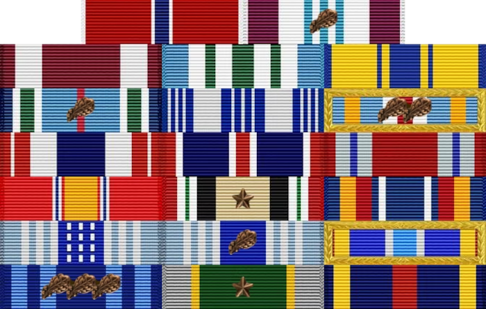 A graphic of a military ribbon rack.