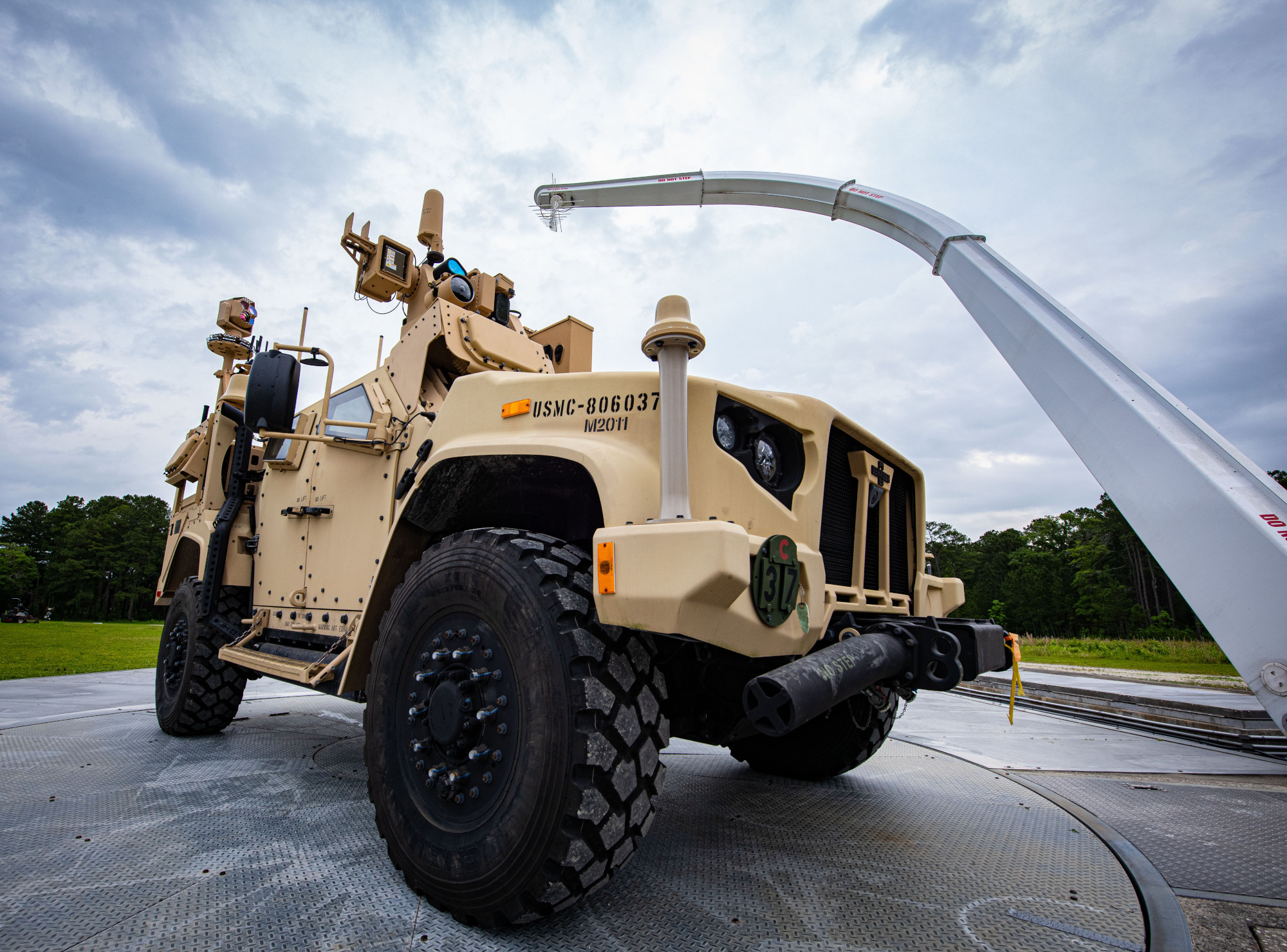 The Naval Information Warfare Center (NIWC) Atlantic's Radio Frequency Test Facility (RFTF) Poseidon Park is a unique testing facility as it is located outside, which enables testing of antennas installed on military vehicles in a more realistic environment, taking into account the potential impact of external radio frequency (RF) interference and environmental conditions.