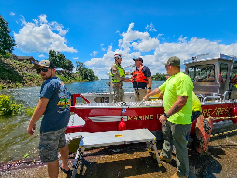 The U.S. Army Corps of Engineers Pittsburgh District uses explosives to breach the fixed-crest dam at Monongahela River Locks and Dam 3 near Elizabeth, Pennsylvania, July 10, 2024.