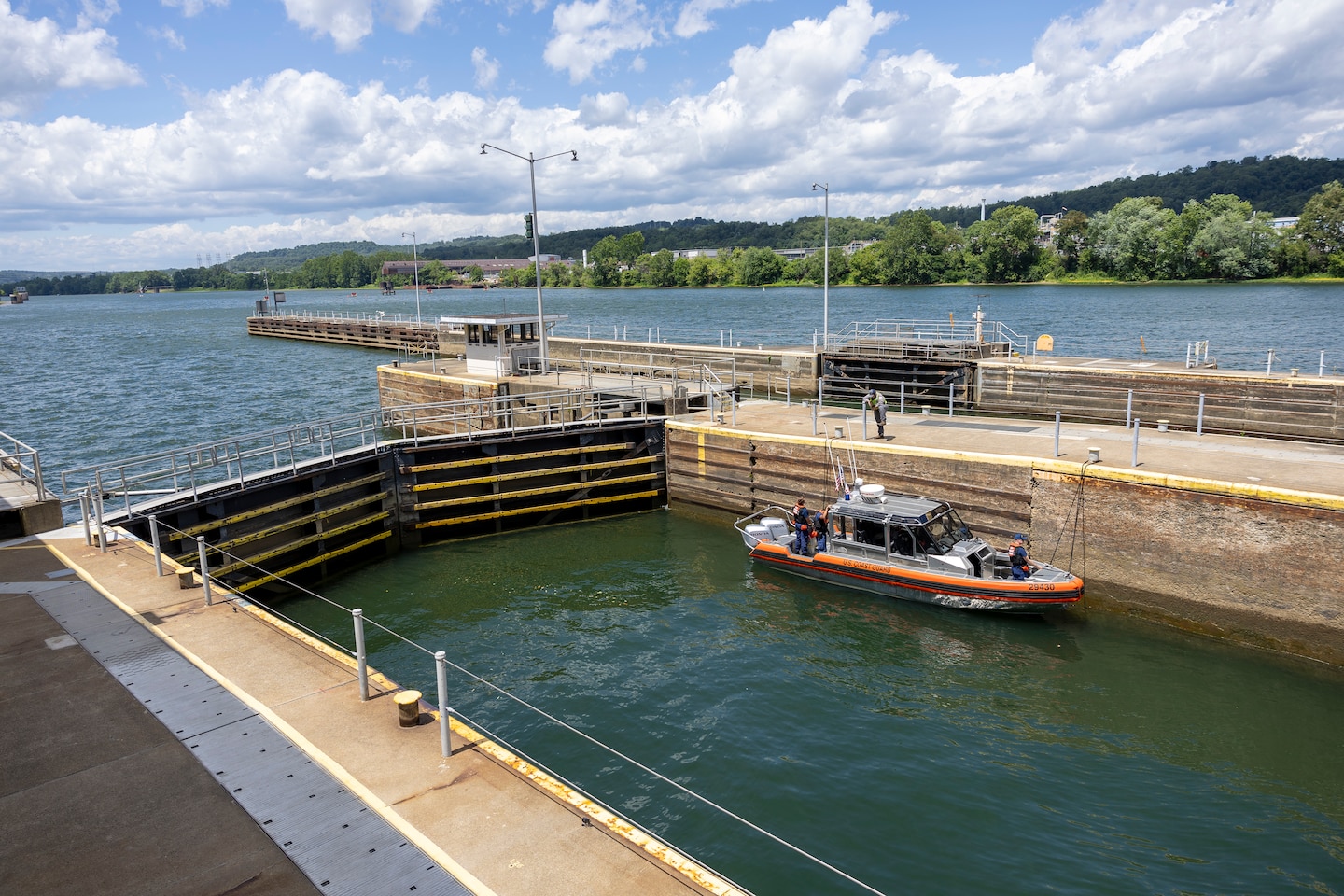 The U.S. Army Corps of Engineers Pittsburgh District uses explosives to breach the fixed-crest dam at Monongahela River Locks and Dam 3 near Elizabeth, Pennsylvania, July 10, 2024.