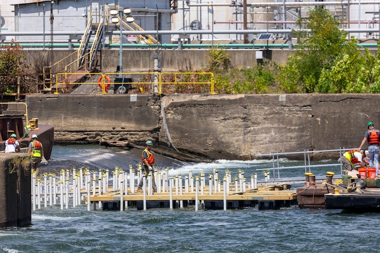 The U.S. Army Corps of Engineers Pittsburgh District uses explosives to breach the fixed-crest dam at Monongahela River Locks and Dam 3 near Elizabeth, Pennsylvania, July 10, 2024.