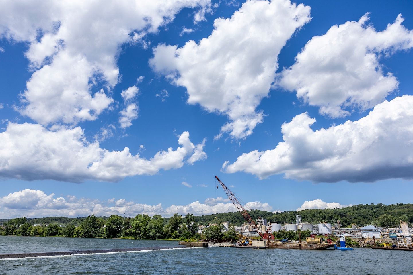 The U.S. Army Corps of Engineers Pittsburgh District uses explosives to breach the fixed-crest dam at Monongahela River Locks and Dam 3 near Elizabeth, Pennsylvania, July 10, 2024.