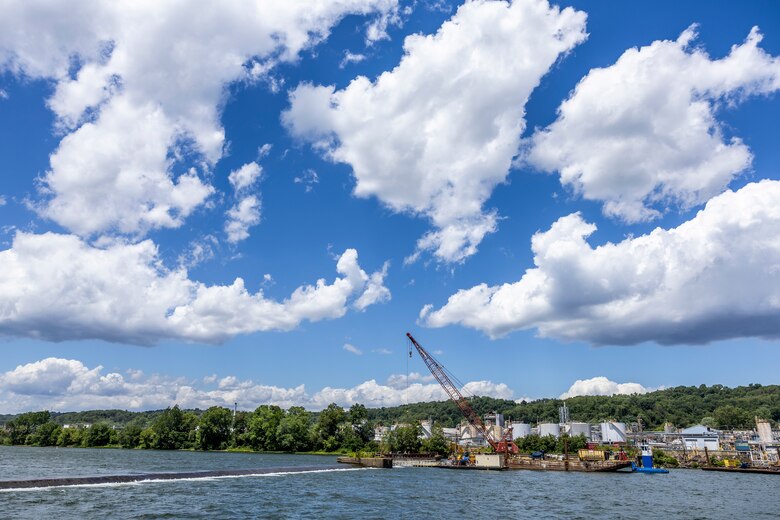 The U.S. Army Corps of Engineers Pittsburgh District uses explosives to breach the fixed-crest dam at Monongahela River Locks and Dam 3 near Elizabeth, Pennsylvania, July 10, 2024.