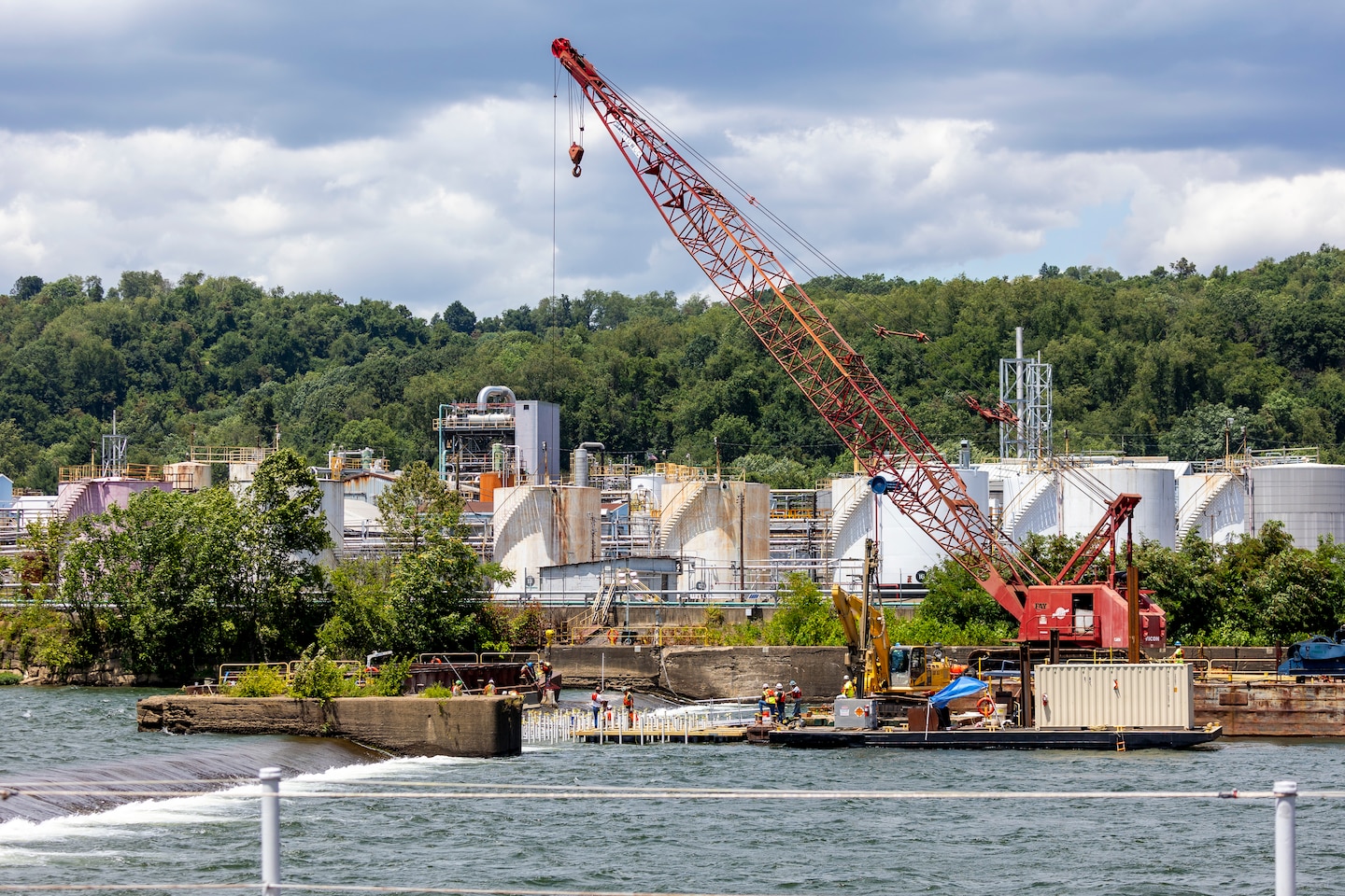 The U.S. Army Corps of Engineers Pittsburgh District uses explosives to breach the fixed-crest dam at Monongahela River Locks and Dam 3 near Elizabeth, Pennsylvania, July 10, 2024.