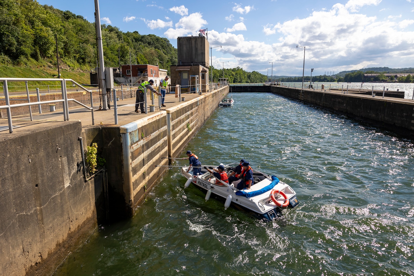 The U.S. Army Corps of Engineers Pittsburgh District uses explosives to breach the fixed-crest dam at Monongahela River Locks and Dam 3 near Elizabeth, Pennsylvania, July 10, 2024.