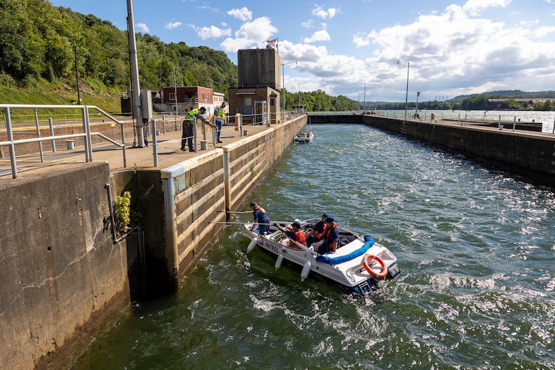 The U.S. Army Corps of Engineers Pittsburgh District uses explosives to breach the fixed-crest dam at Monongahela River Locks and Dam 3 near Elizabeth, Pennsylvania, July 10, 2024.