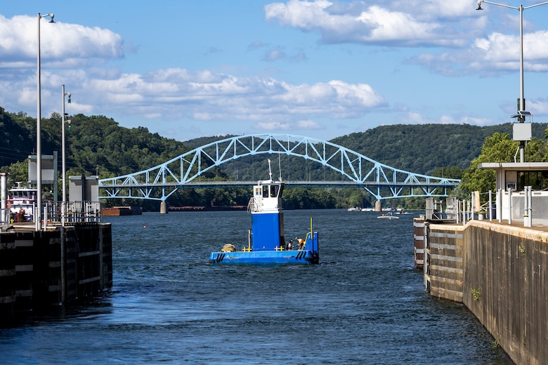 The U.S. Army Corps of Engineers Pittsburgh District uses explosives to breach the fixed-crest dam at Monongahela River Locks and Dam 3 near Elizabeth, Pennsylvania, July 10, 2024.