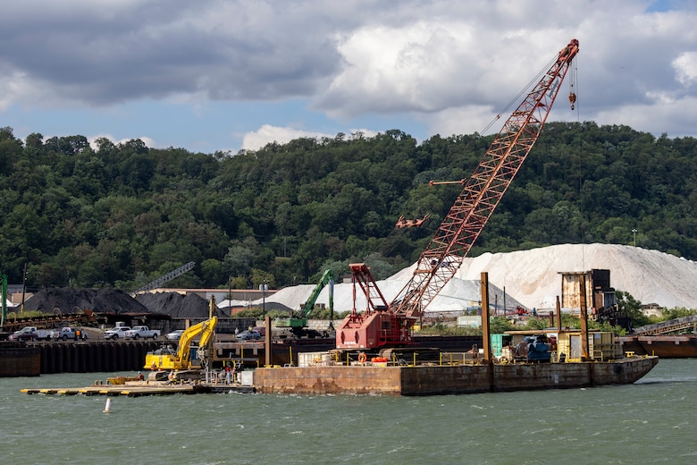 The U.S. Army Corps of Engineers Pittsburgh District uses explosives to breach the fixed-crest dam at Monongahela River Locks and Dam 3 near Elizabeth, Pennsylvania, July 10, 2024.