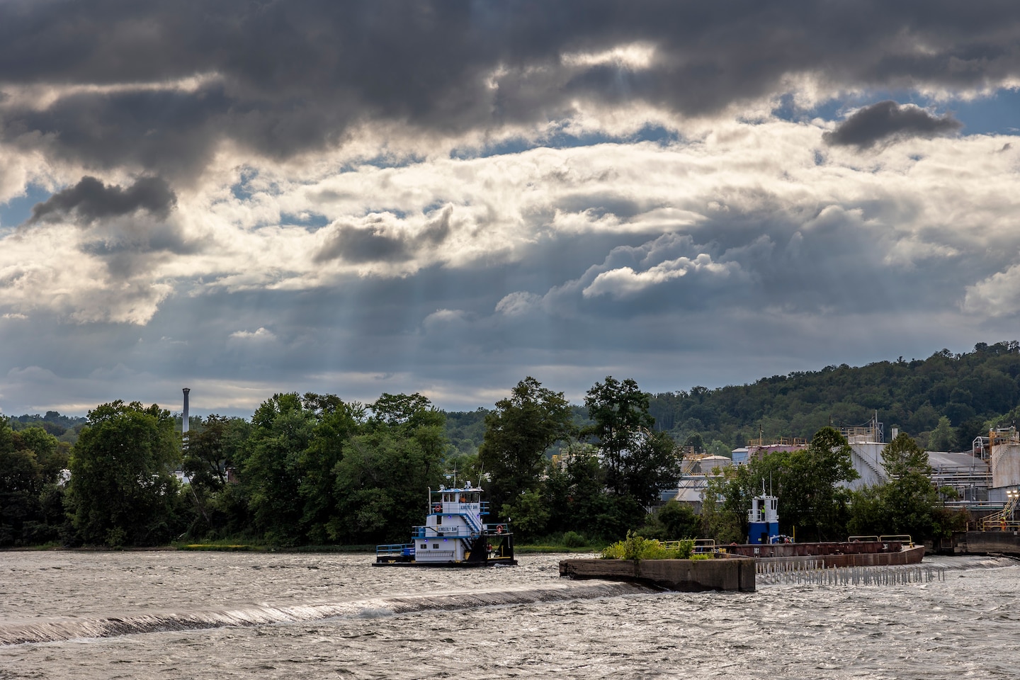 The U.S. Army Corps of Engineers Pittsburgh District uses explosives to breach the fixed-crest dam at Monongahela River Locks and Dam 3 near Elizabeth, Pennsylvania, July 10, 2024.