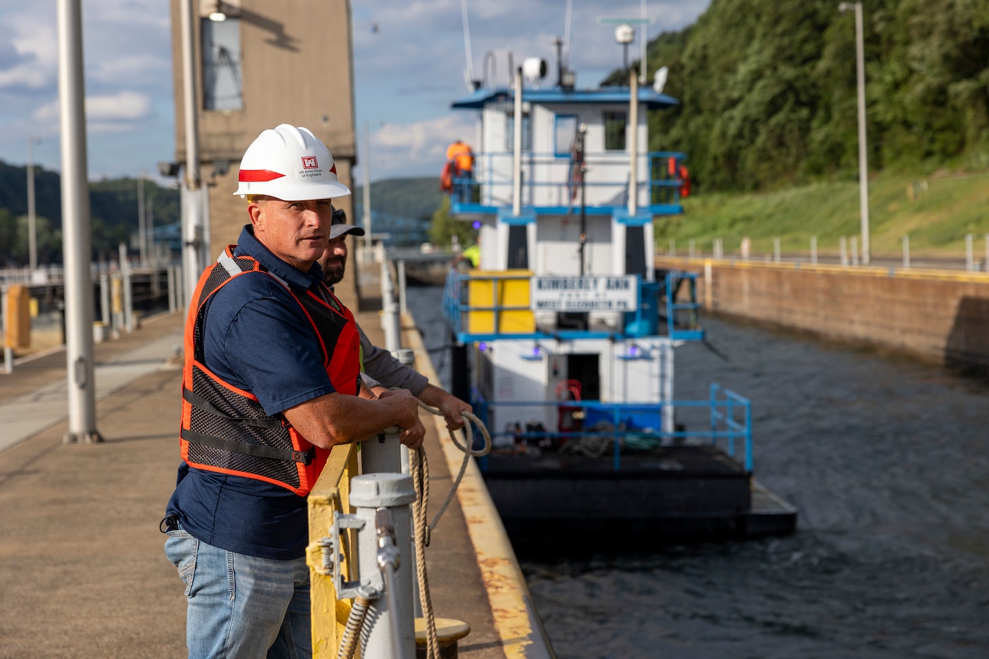 The U.S. Army Corps of Engineers Pittsburgh District uses explosives to breach the fixed-crest dam at Monongahela River Locks and Dam 3 near Elizabeth, Pennsylvania, July 10, 2024.