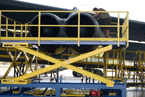 Airmen work on Engine Pod Stands.