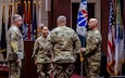 Army Materiel Command Deputy Commanding General and AMC Acting Commander Lt. Gen. Chris Mohan (far left) hosted a change of command ceremony for the U.S. Army Aviation and Missile Command July 10 at Redstone Arsenal, Ala. The ceremony symbolizes the transfer of command leadership from Maj. Gen. Tom O’Connor to Maj. Gen. Lori Robinson.