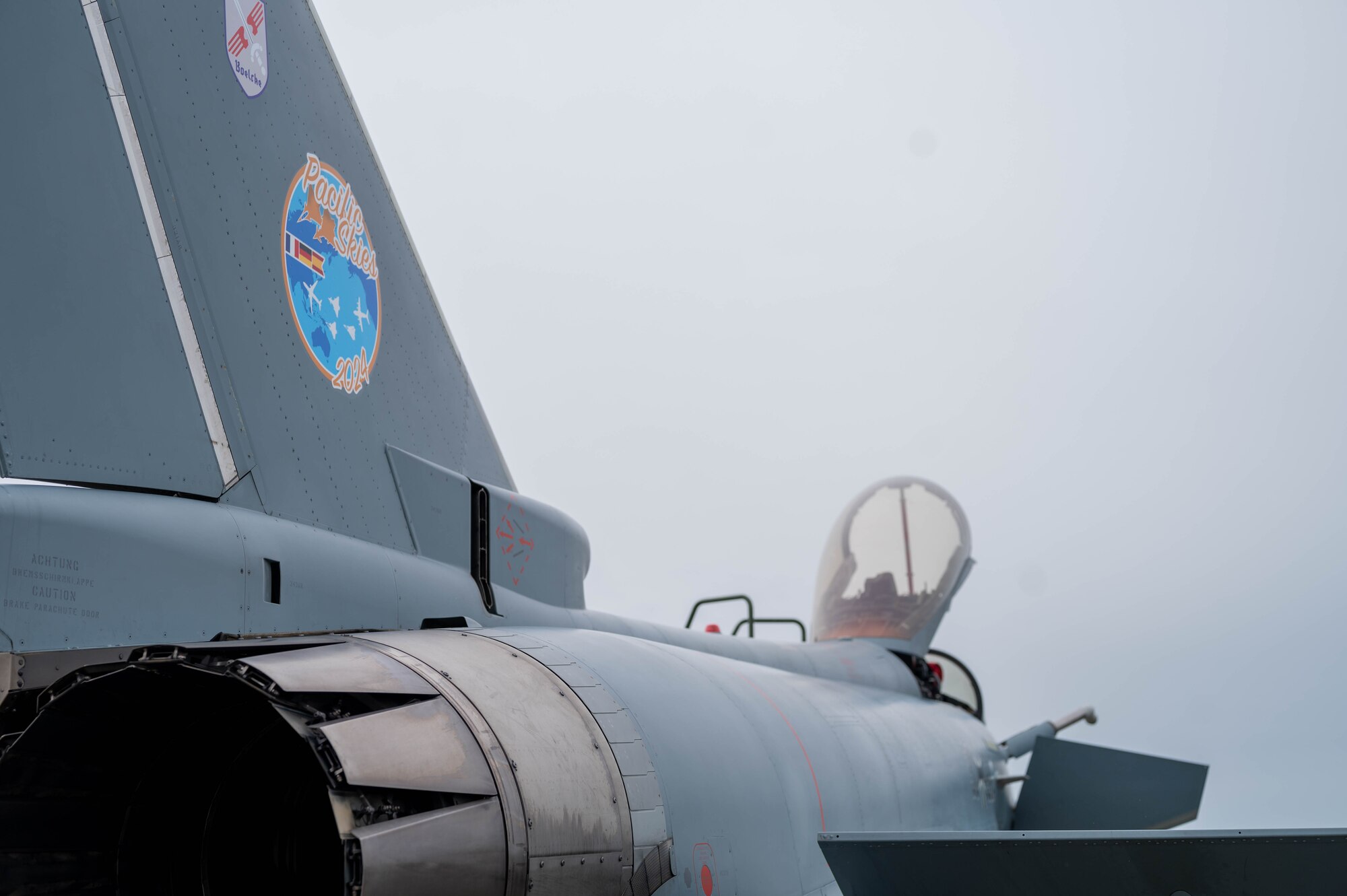A German Air Force Eurofighter sits on the flightline.