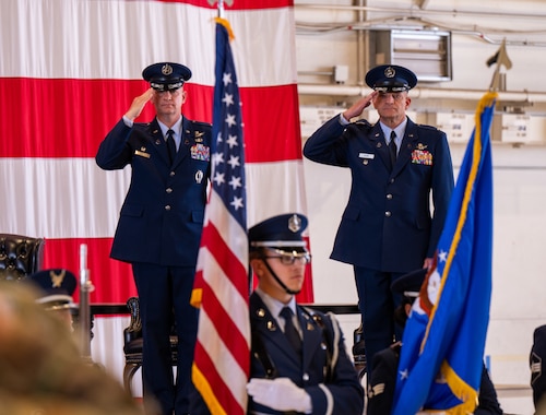 Military members attend a change of command