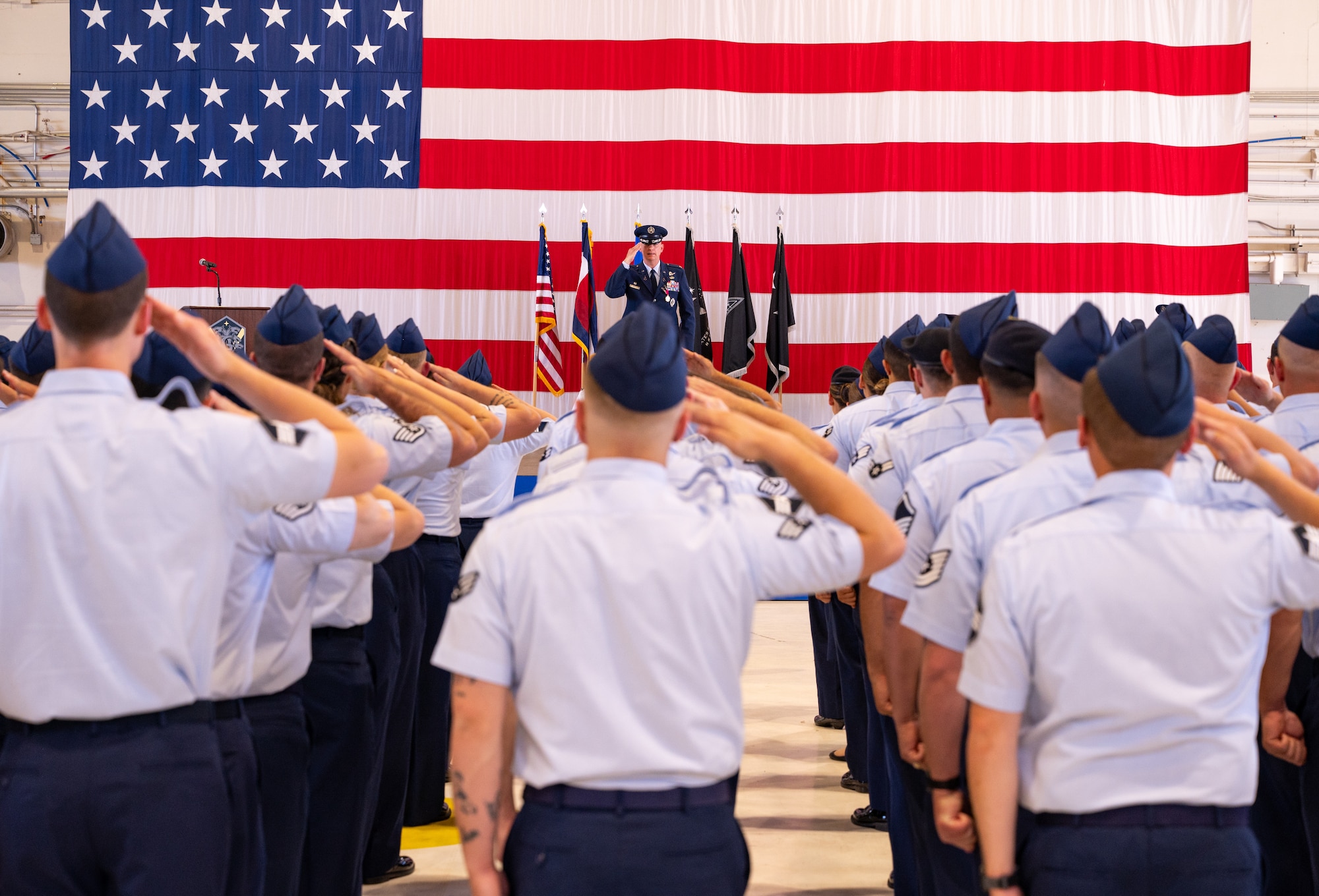 Military members attend a change of command
